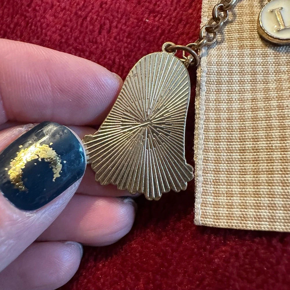No Face Spirited Away Enamel Keychain Initial L Cherry Blossom Fan Gold Tone